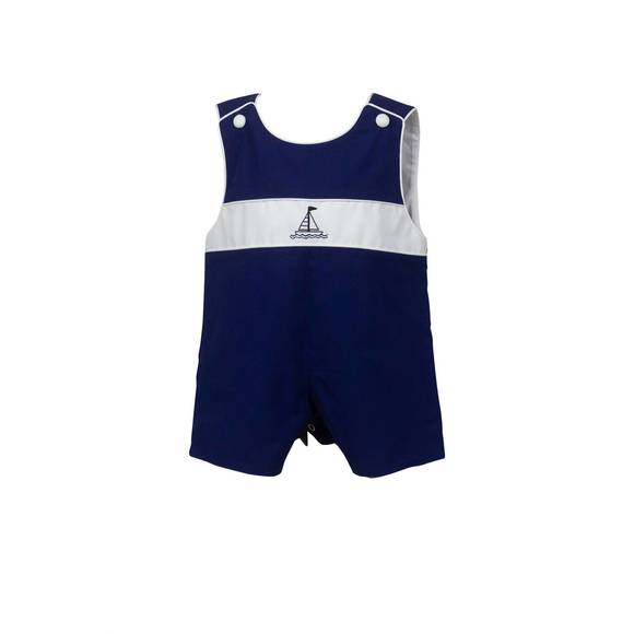 NEW THE PROPER PEONY boy's jon jon bailey sailboat romper in navy